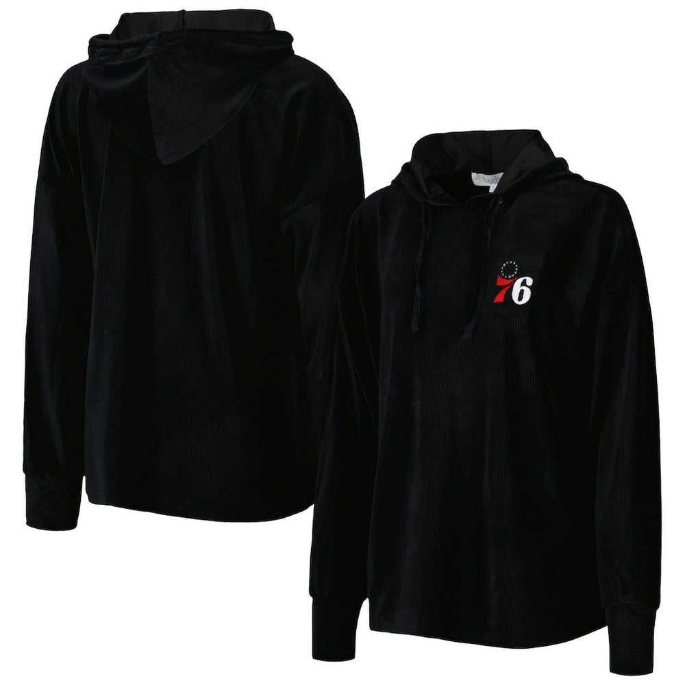 Philadelphia 76ers Touch Women's End Line Velour Pullover Hoodie Black - NBA