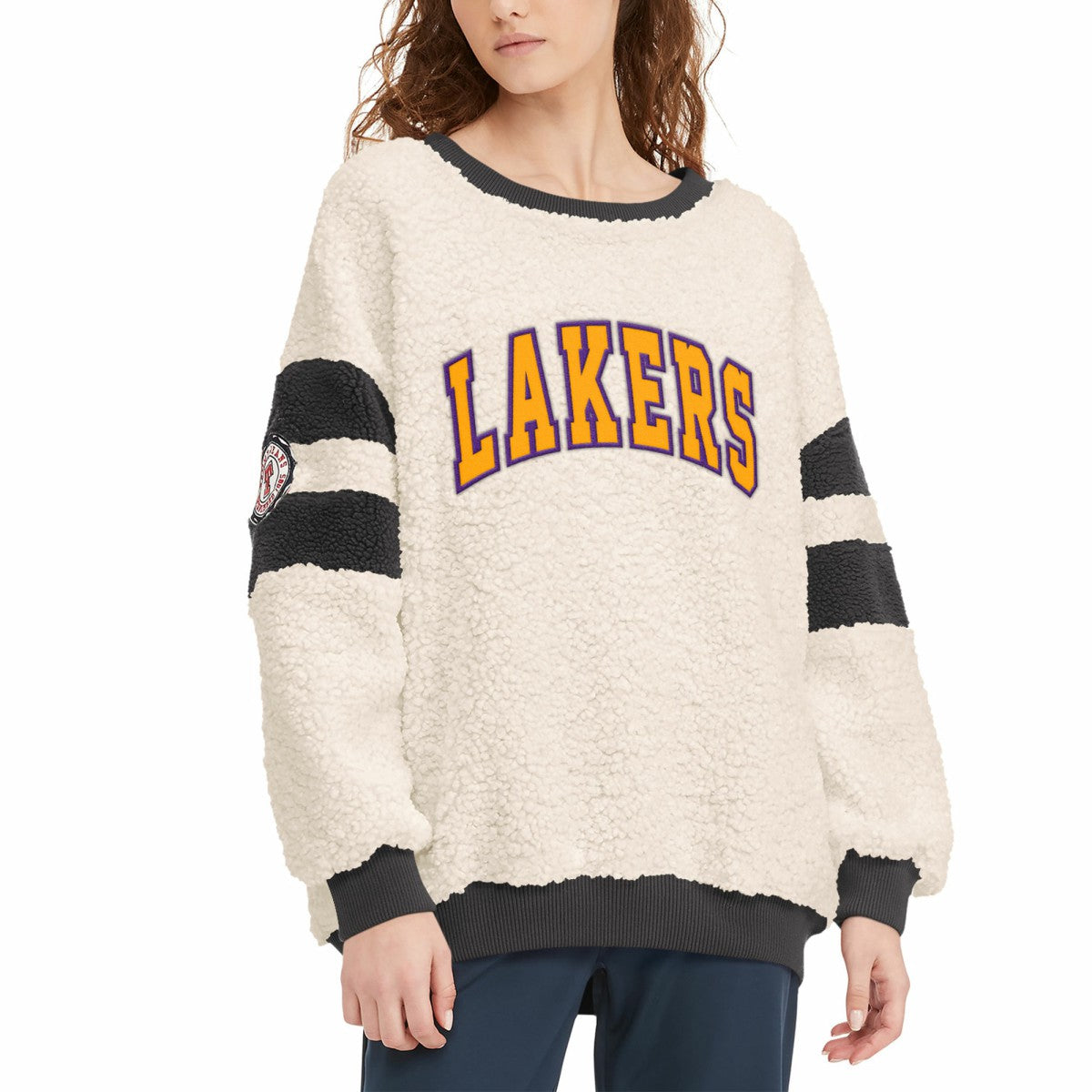Los Angeles Lakers Tommy Jeans Women's Mindy Sherpa Pullover Sweatshirt Oatmeal/Black - NBA