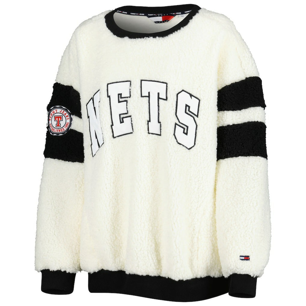 Brooklyn Nets Tommy Jeans Women's Mindy Sherpa Pullover Sweatshirt Oatmeal/Black - NBA