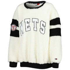 Brooklyn Nets Tommy Jeans Women's Mindy Sherpa Pullover Sweatshirt Oatmeal/Black - NBA