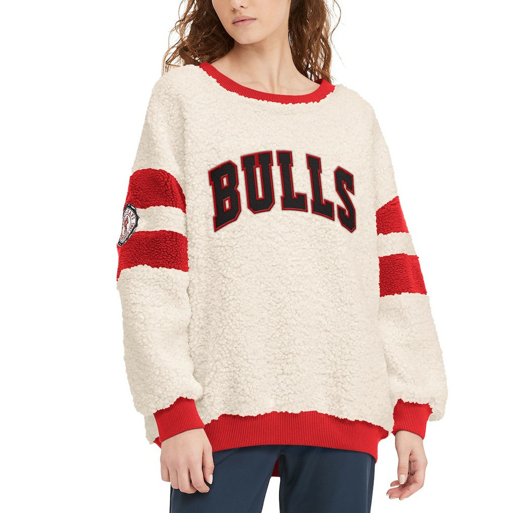 Chicago Bulls Tommy Jeans Women's Mindy Sherpa Pullover Sweatshirt Oatmeal/Red - NBA