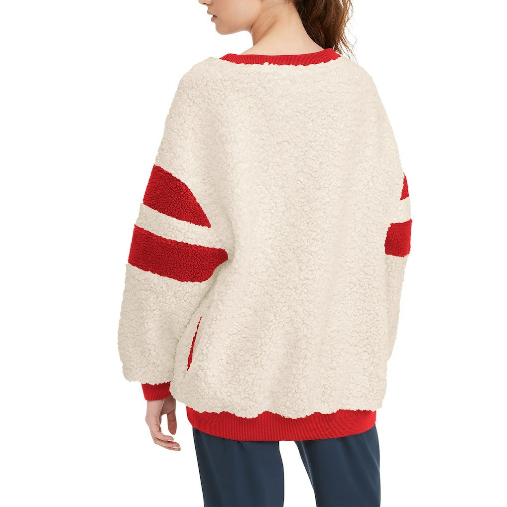 Chicago Bulls Tommy Jeans Women's Mindy Sherpa Pullover Sweatshirt Oatmeal/Red - NBA