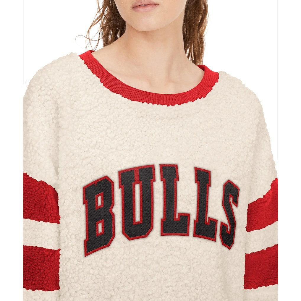 Chicago Bulls Tommy Jeans Women's Mindy Sherpa Pullover Sweatshirt Oatmeal/Red - NBA