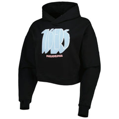 Philadelphia 76ers Lusso Women's Layla World Tour Cropped Pullover Hoodie Black - NBA