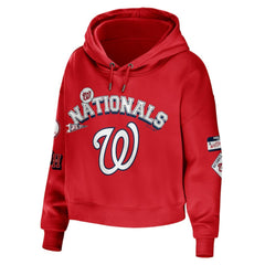 Washington Nationals WEAR by Erin Andrews Women's Modest Patches Cropped Pullover Hoodie - MLB