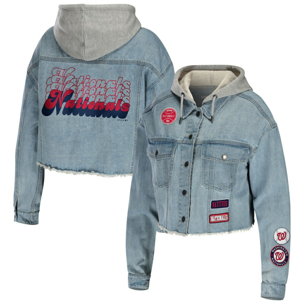 Washington Nationals WEAR by Erin Andrews Women's Hooded Button-Up Denim Jacket Jackets - MLB