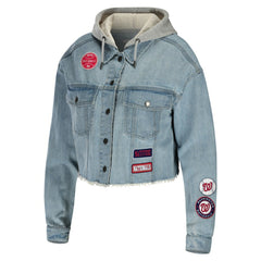 Washington Nationals WEAR by Erin Andrews Women's Hooded Button-Up Denim Jacket Jackets - MLB