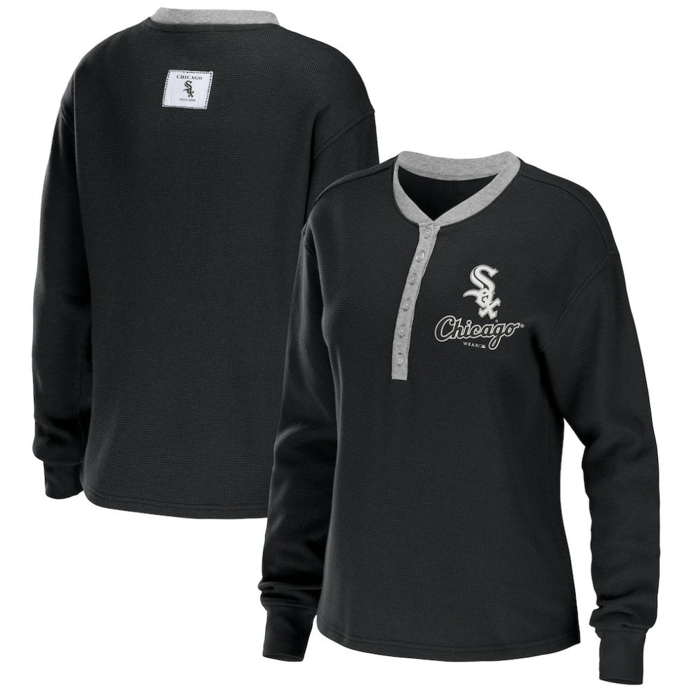 Chicago White Sox WEAR by Erin Andrews Women's Waffle Henley Long Sleeve T-Shirt - MLB