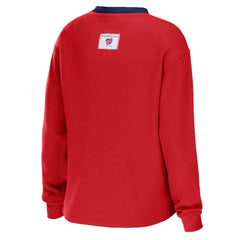 Washington Nationals WEAR by Erin Andrews Women's Waffle Henley Long Sleeve T-Shirt - MLB