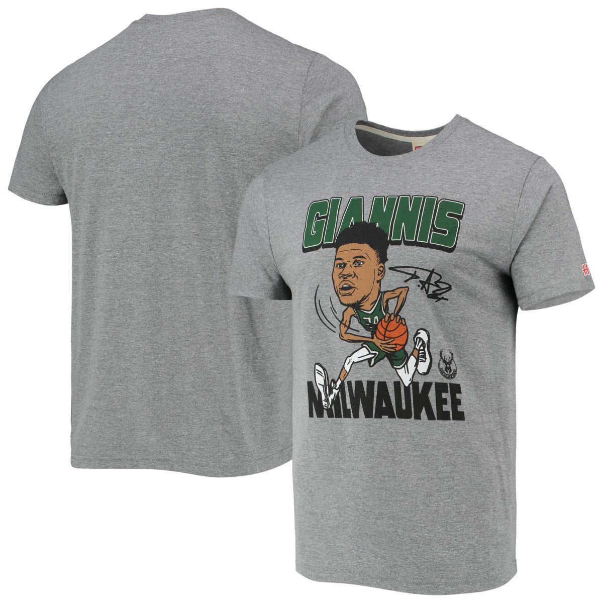Giannis Antetokounmpo Milwaukee Bucks Homage Caricature Tri-Blend T-Shirt Heathered Gray - NBA