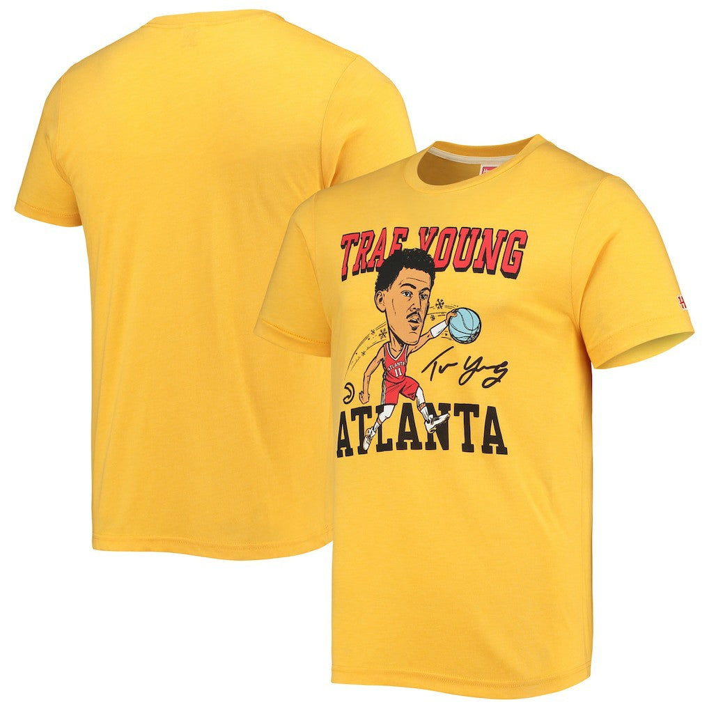 Trae Young Atlanta Hawks Homage Caricature Tri-Blend T-Shirt Gold - NBA