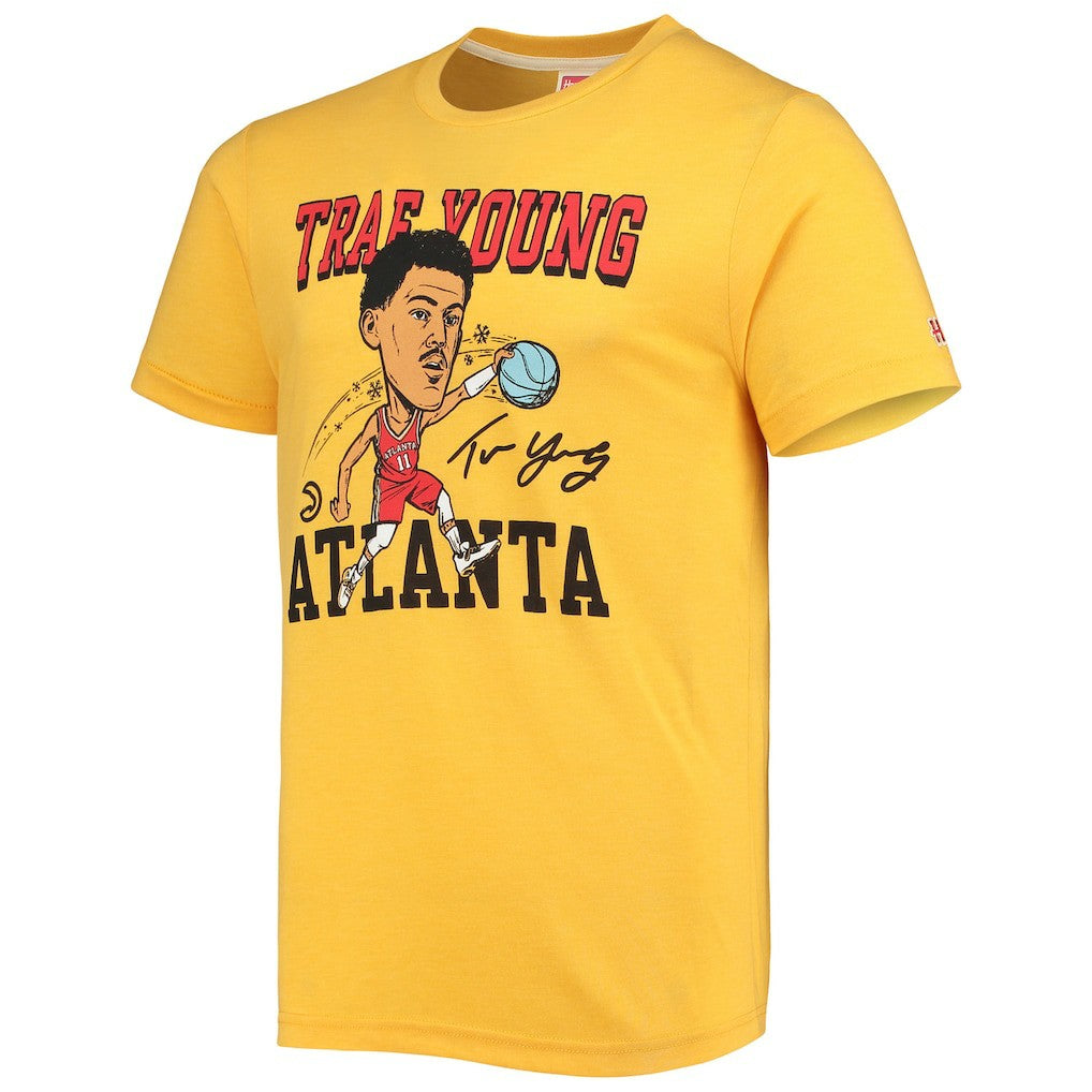 Trae Young Atlanta Hawks Homage Caricature Tri-Blend T-Shirt Gold - NBA