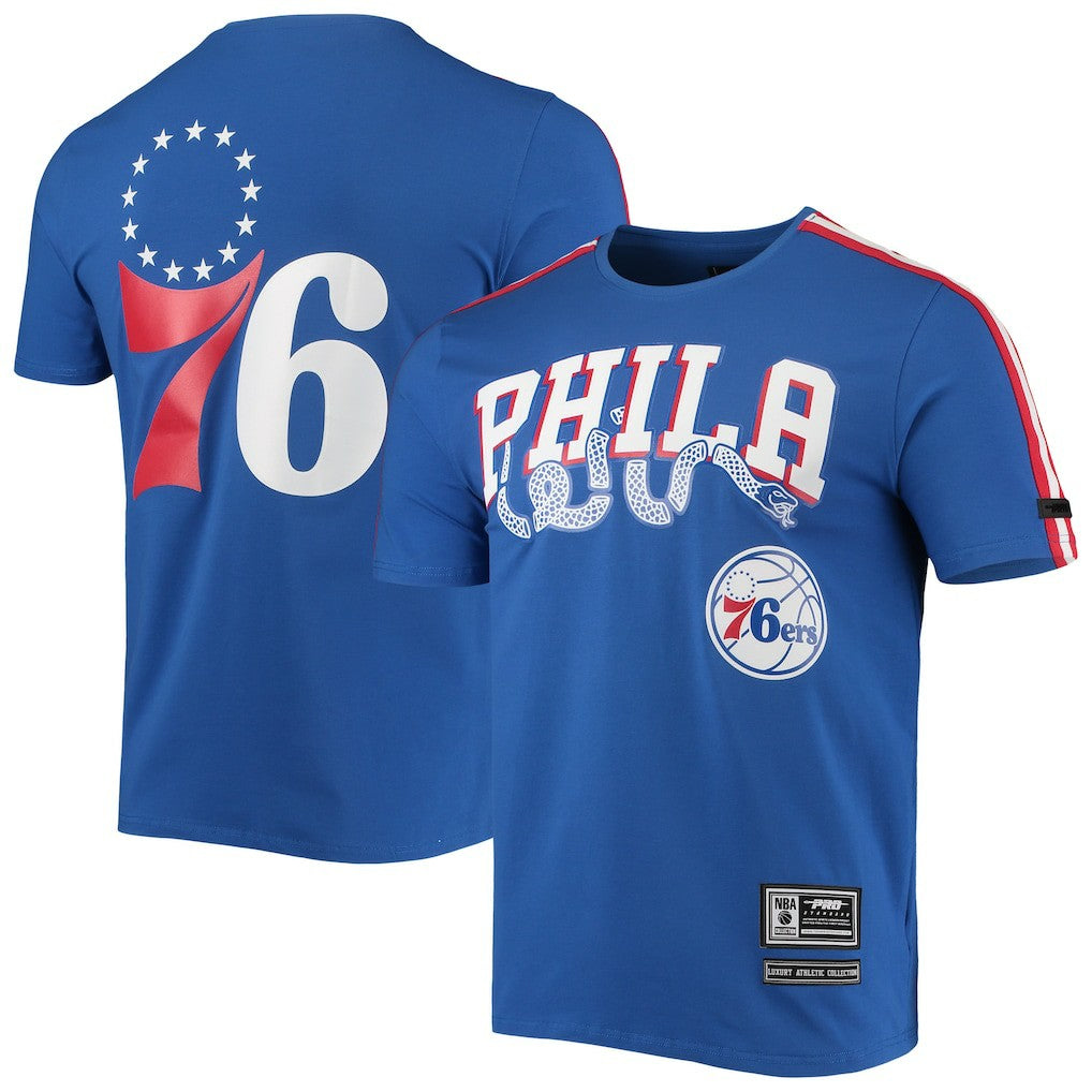 Philadelphia 76ers Pro Standard Men's Mesh Capsule Taping T-Shirt Royal/Red - NBA