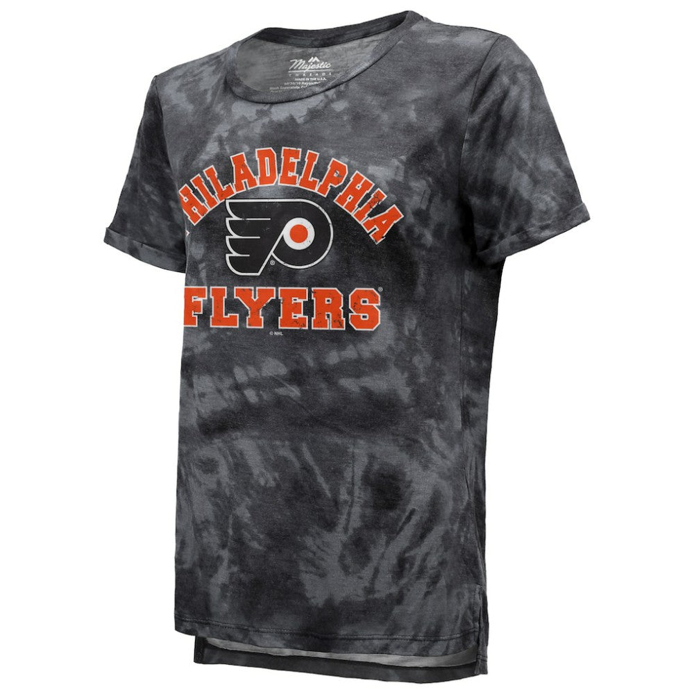 Philadelphia Flyers Majestic Threads Women's Boyfriend Tie-Dye Tri-Blend T-Shirt - Black - NHL
