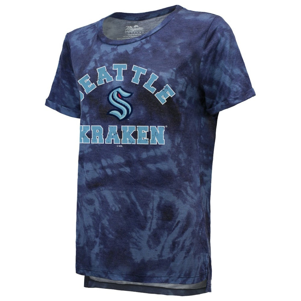 Seattle Kraken Majestic Threads Women's Boyfriend Tie-Dye T-Shirt - Deep Sea Blue - NHL