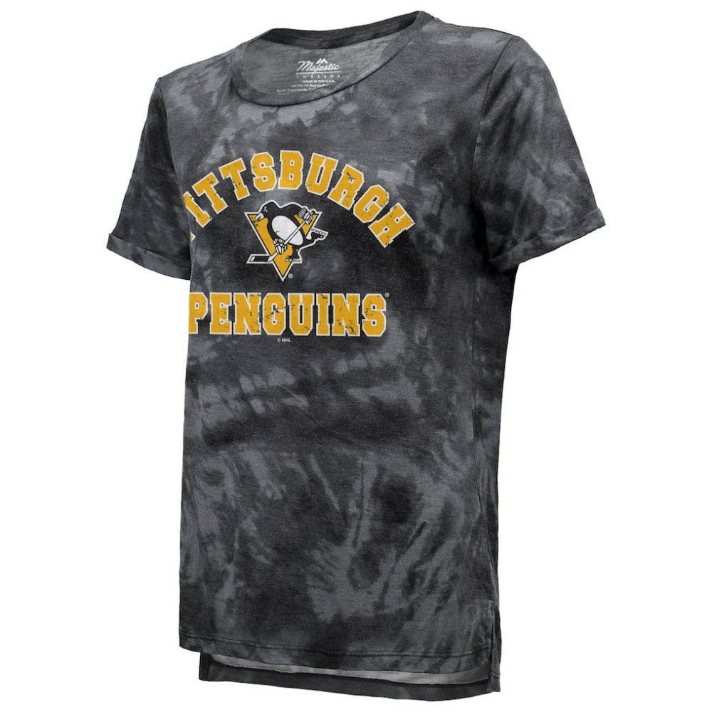 Pittsburgh Penguins Majestic Threads Women's Boyfriend Tie-Dye Tri-Blend T-Shirt - Black - NHL