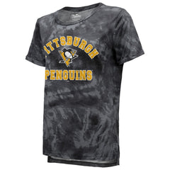 Pittsburgh Penguins Majestic Threads Women's Boyfriend Tie-Dye Tri-Blend T-Shirt - Black - NHL