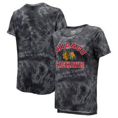 Chicago Blackhawks Majestic Threads Women's Boyfriend Tie-Dye Tri-Blend T-Shirt - Black - NHL