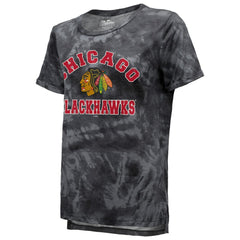 Chicago Blackhawks Majestic Threads Women's Boyfriend Tie-Dye Tri-Blend T-Shirt - Black - NHL