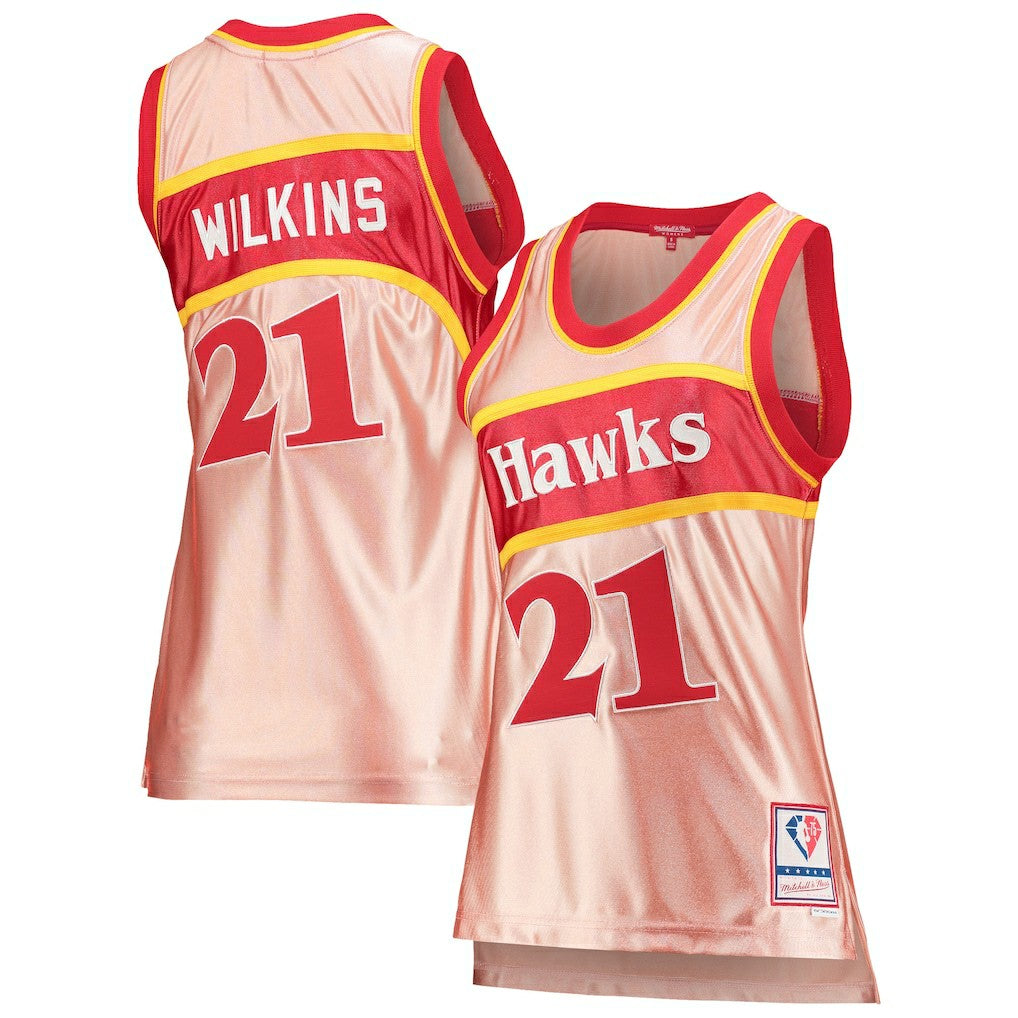 Dominique Wilkins Atlanta Hawks Women's 75th Anniversary Rose Gold 1986 Swingman Jersey Pink - NBA
