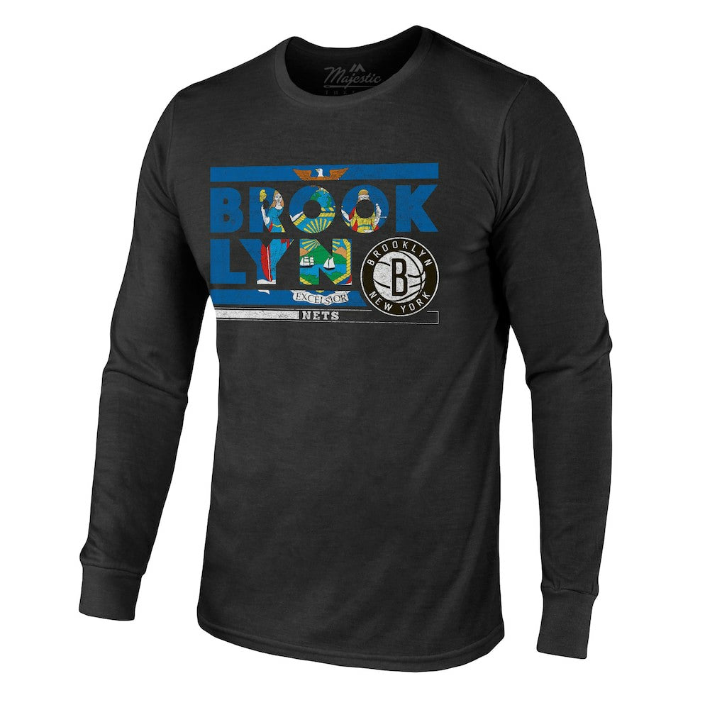 Brooklyn Nets Majestic Threads City and State Tri-Blend Long Sleeve T-Shirt Black - NBA