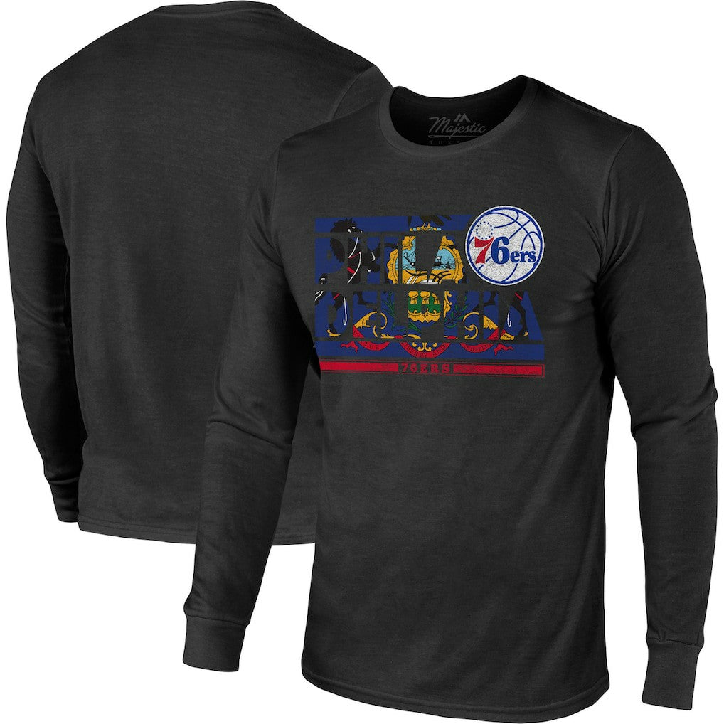 Philadelphia 76ers Majestic Threads City and State Tri-Blend Long Sleeve T-Shirt Black - NBA