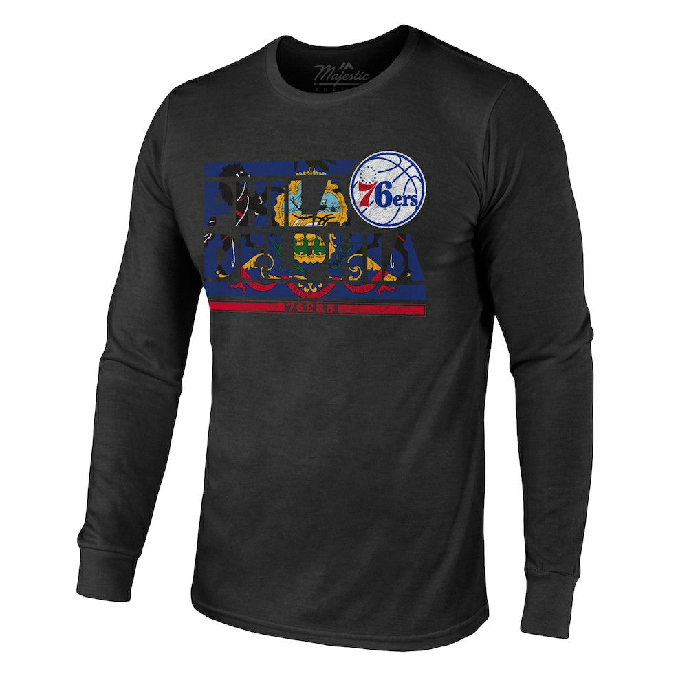 Philadelphia 76ers Majestic Threads City and State Tri-Blend Long Sleeve T-Shirt Black - NBA