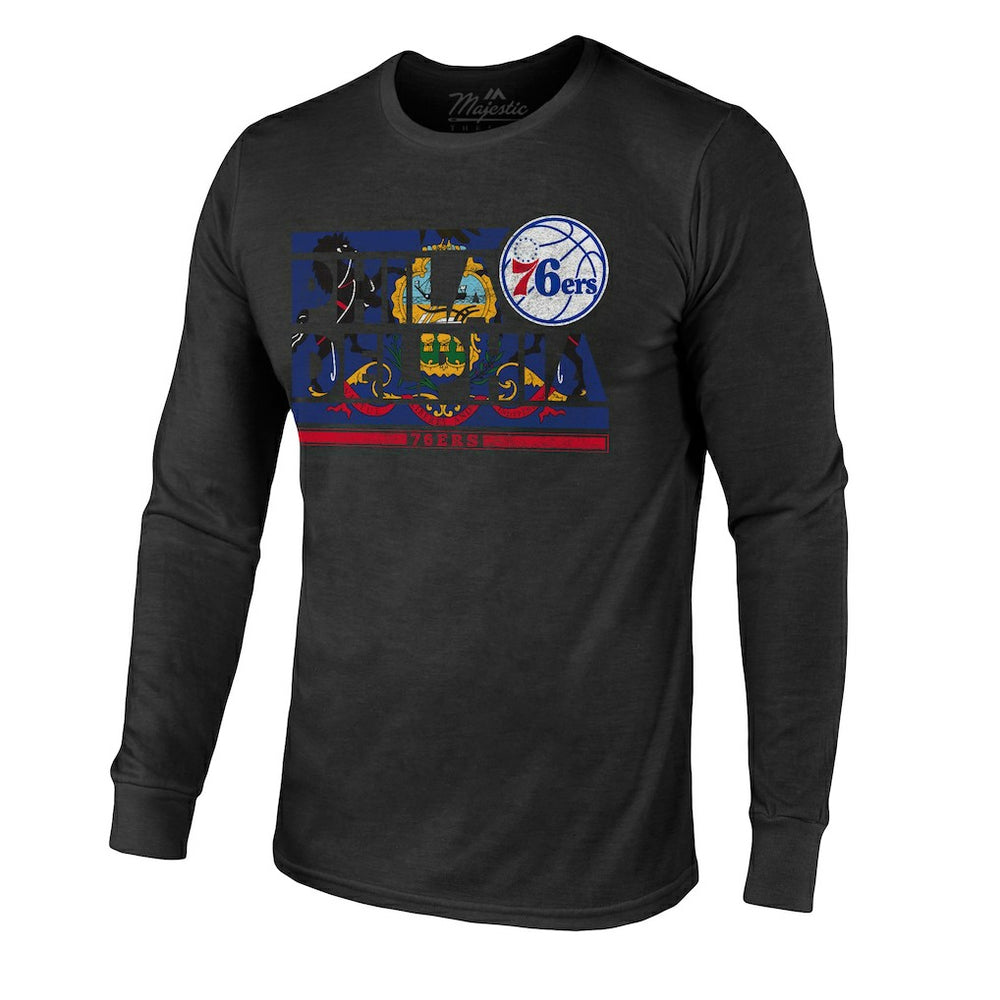 Philadelphia 76ers Majestic Threads City and State Tri-Blend Long Sleeve T-Shirt Black - NBA