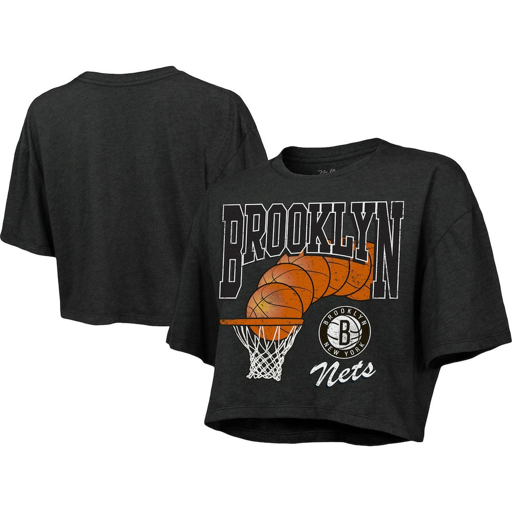 Brooklyn Nets Majestic Threads Women's Bank Shot Cropped T-Shirt Charcoal - NBA