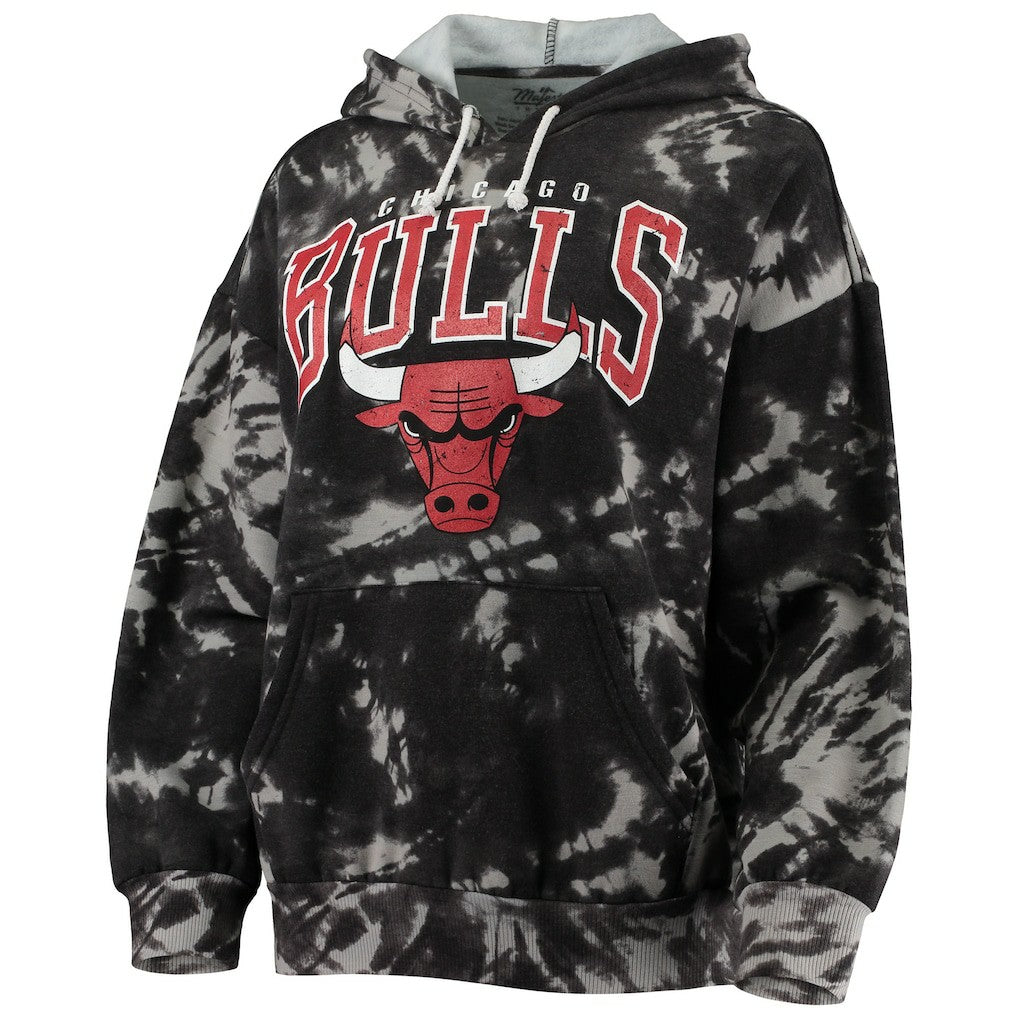 Chicago Bulls Majestic Threads Women's Burble Tie-Dye Tri-Blend Pullover Hoodie Black - NBA