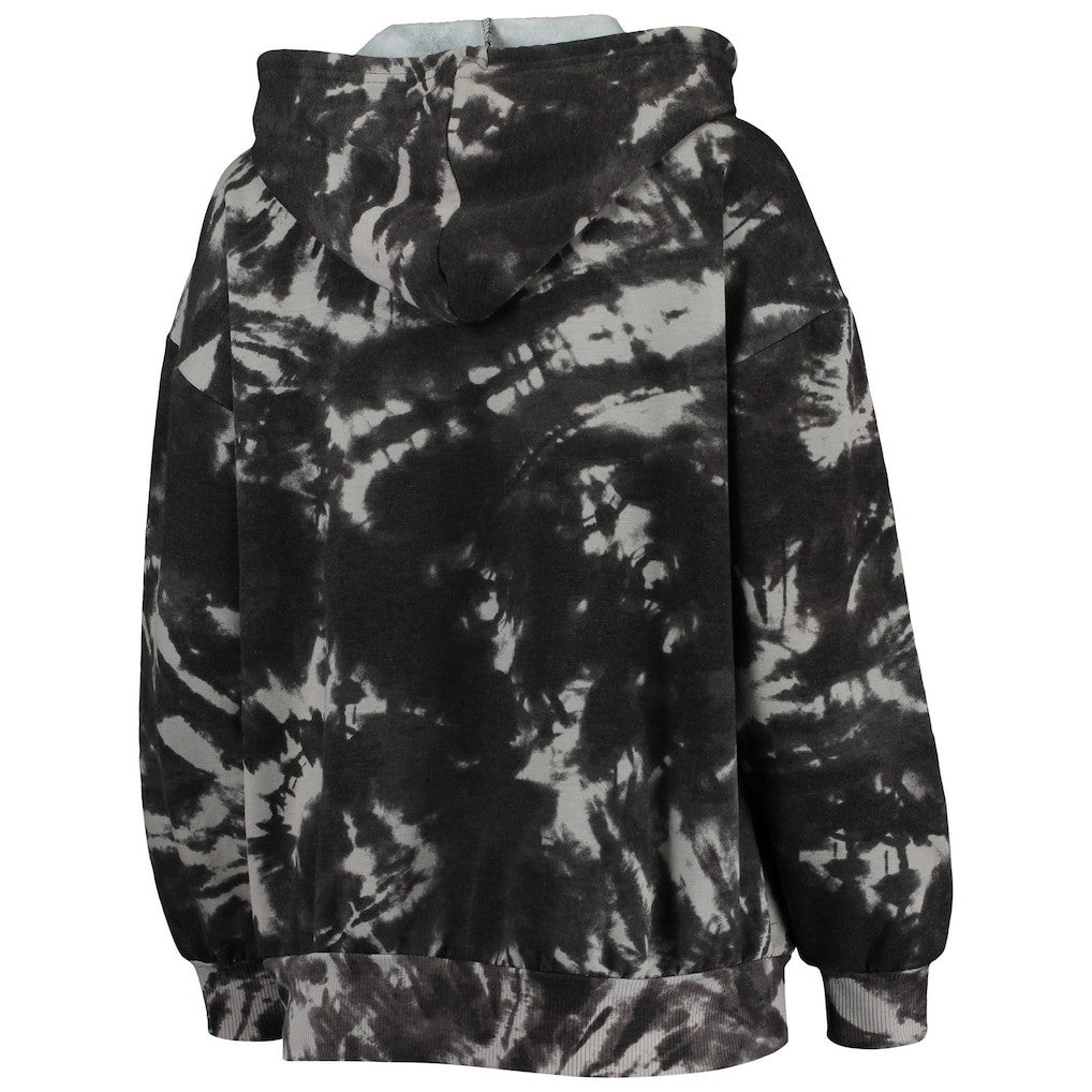 Chicago Bulls Majestic Threads Women's Burble Tie-Dye Tri-Blend Pullover Hoodie Black - NBA