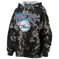 Philadelphia 76ers Majestic Threads Women's Burble Tie-Dye Tri-Blend Pullover Hoodie Black - NBA