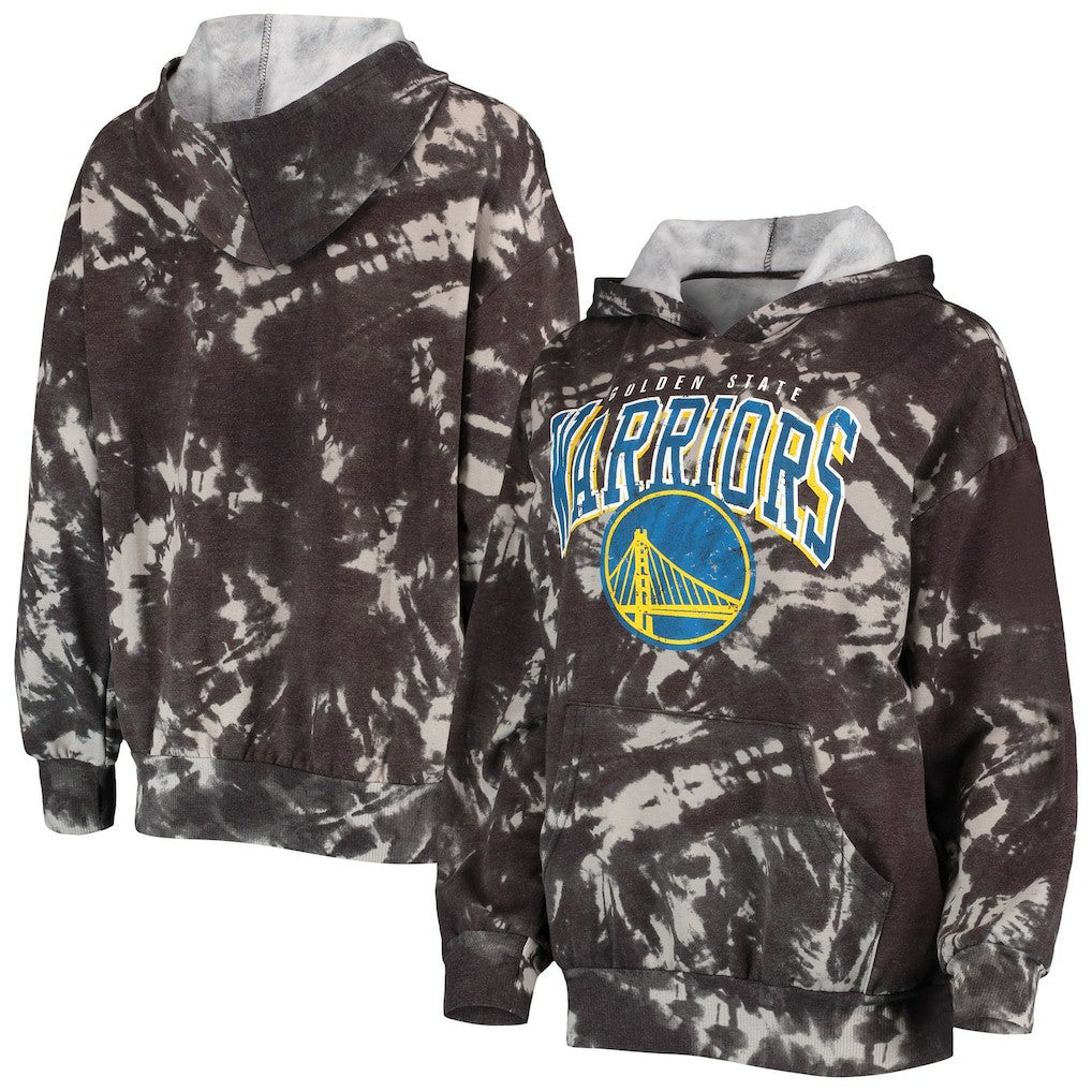 Golden State Warriors Majestic Threads Women's Burble Tie-Dye Tri-Blend Pullover Hoodie Black - NBA