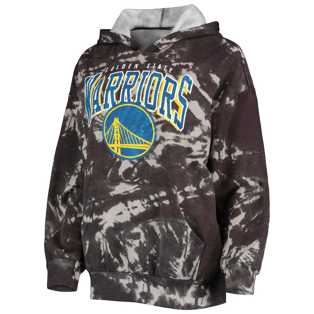 Golden State Warriors Majestic Threads Women's Burble Tie-Dye Tri-Blend Pullover Hoodie Black - NBA