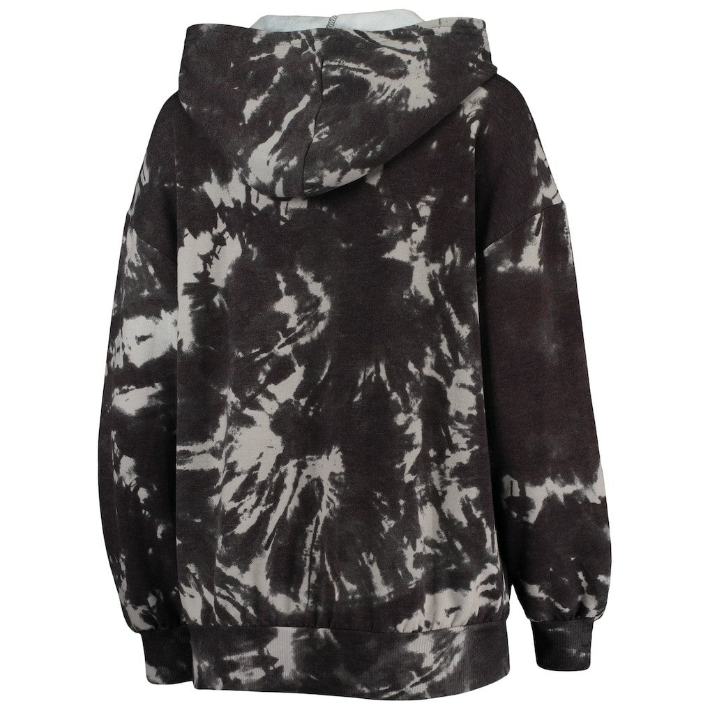 Brooklyn Nets Majestic Threads Women's Burble Tie-Dye Tri-Blend Pullover Hoodie Black - NBA