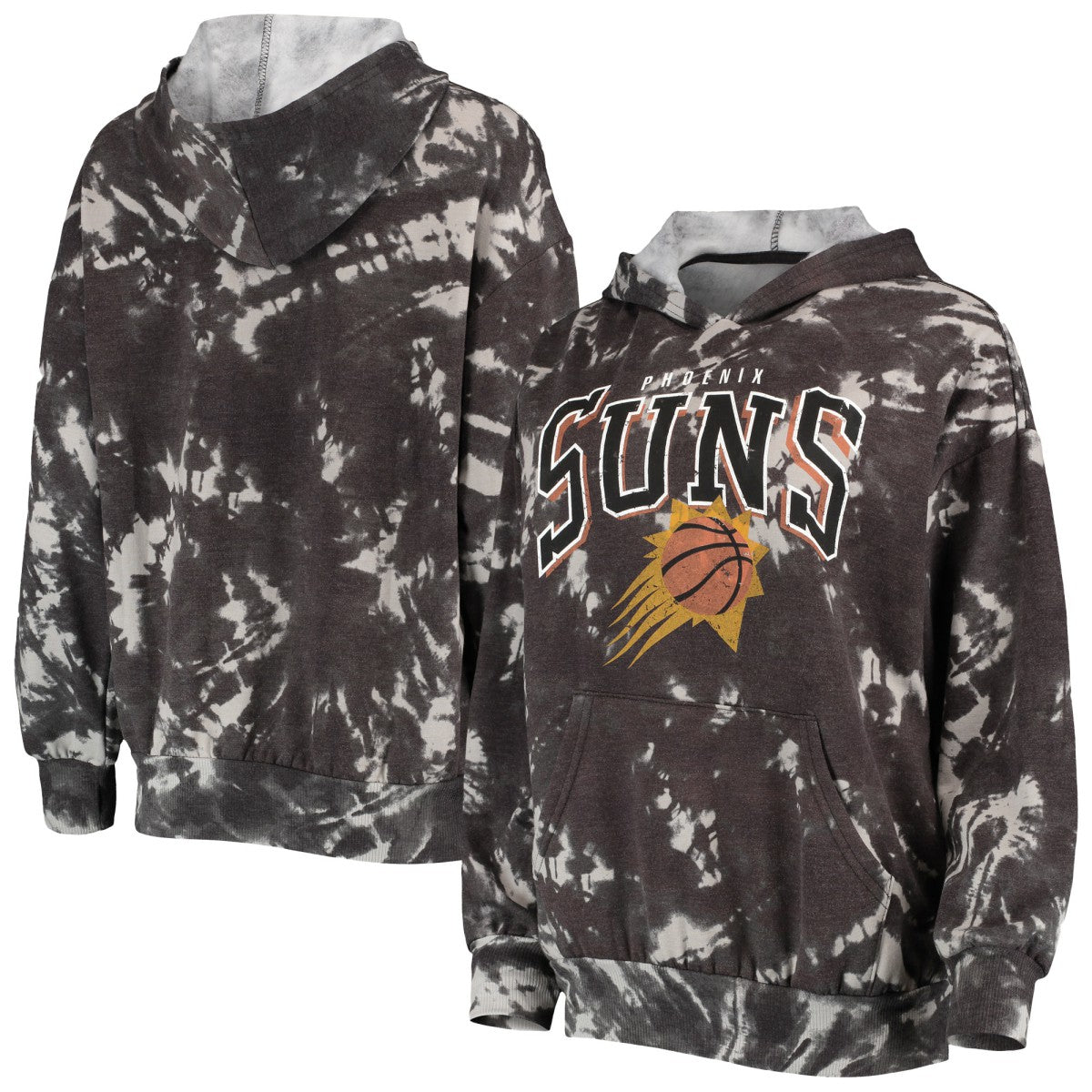 Phoenix Suns Majestic Threads Women's Burble Tie-Dye Tri-Blend Pullover Hoodie Black - NBA