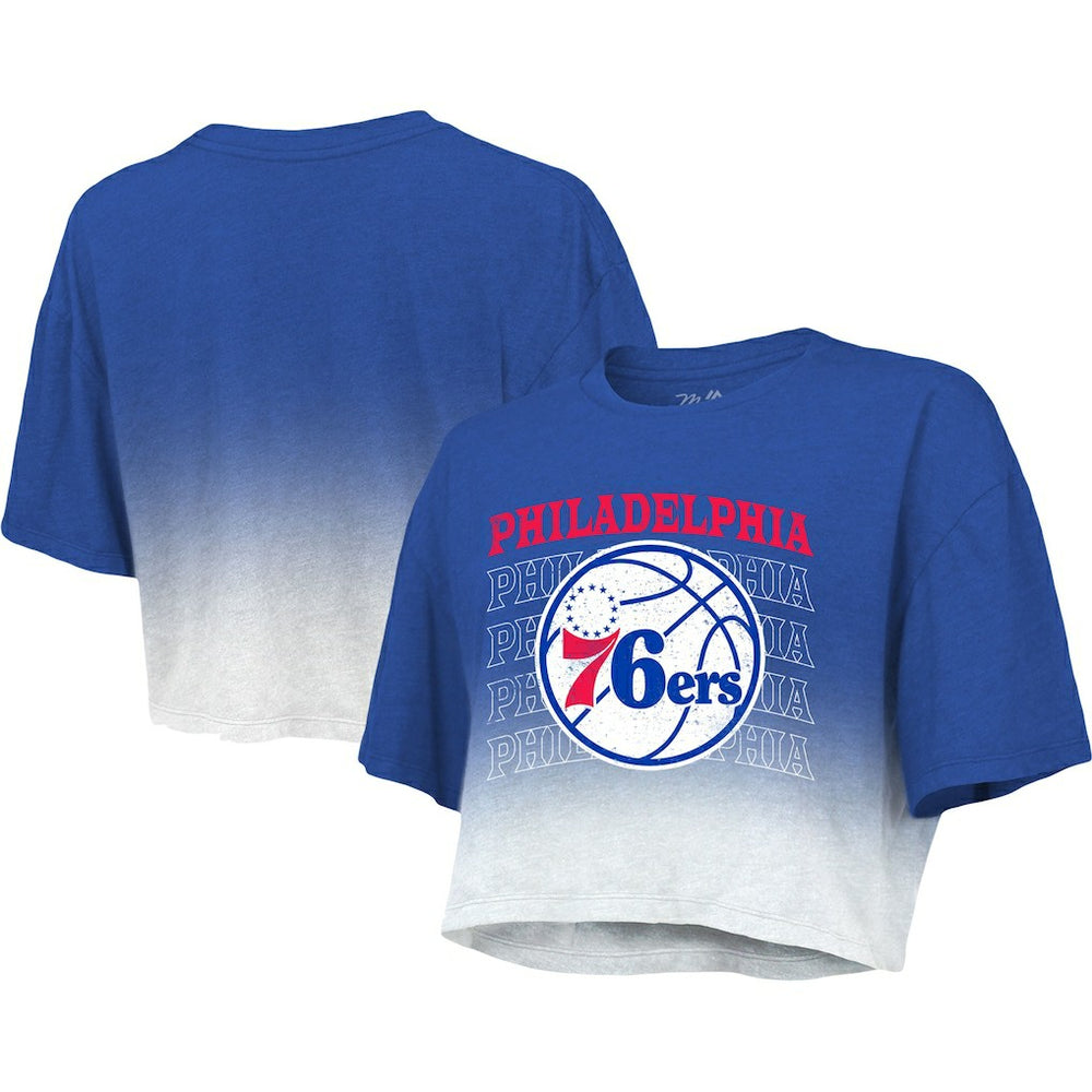 Philadelphia 76ers Majestic Threads Women's Repeat Dip-Dye Cropped T-Shirt Royal/White - NBA