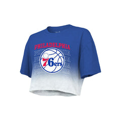 Philadelphia 76ers Majestic Threads Women's Repeat Dip-Dye Cropped T-Shirt Royal/White - NBA
