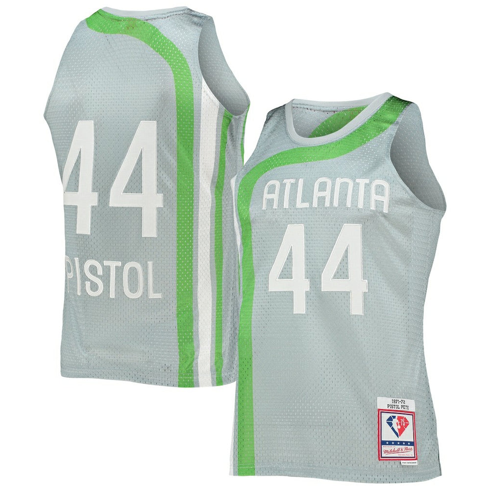 Pete Maravich Atlanta Hawks 75th Anniversary 1971/72 Hardwood Classics Swingman Jersey Silver - NBA