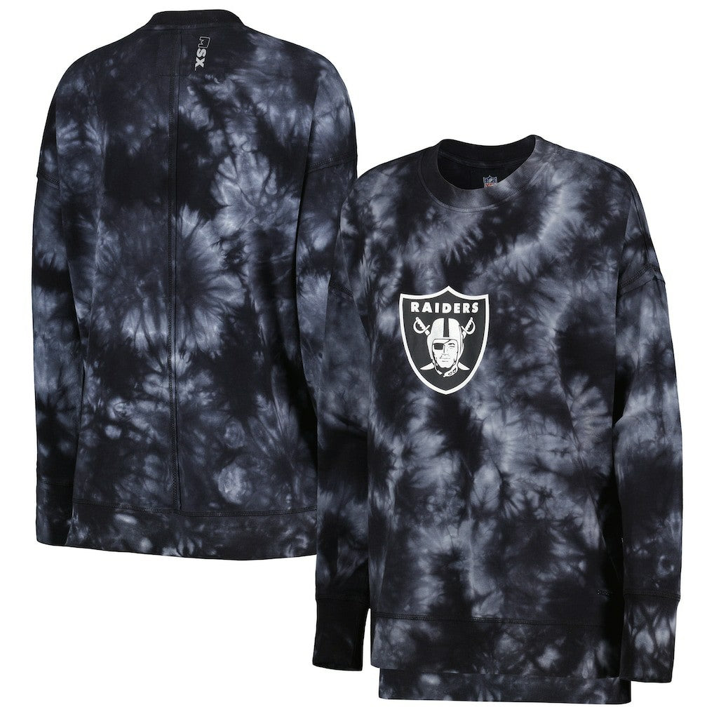 Las Vegas Raiders MSX by Michael Strahan Women's Bailey Tie-Dye Pullover Sweatshirt Black | NFL