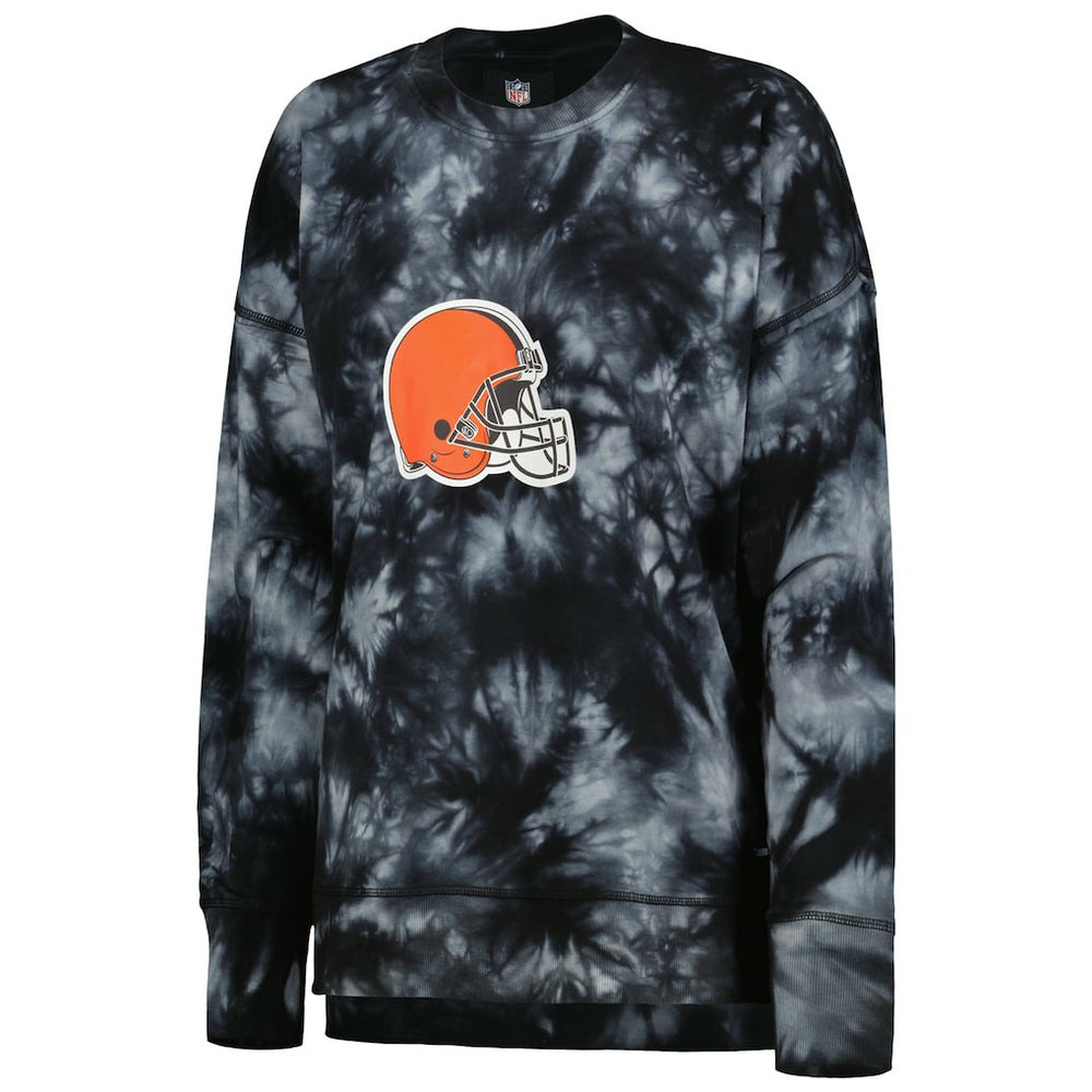 Cleveland Browns MSX by Michael Strahan Women's Bailey Tie-Dye Tri-Blend Pullover Sweatshirt Black | NFL