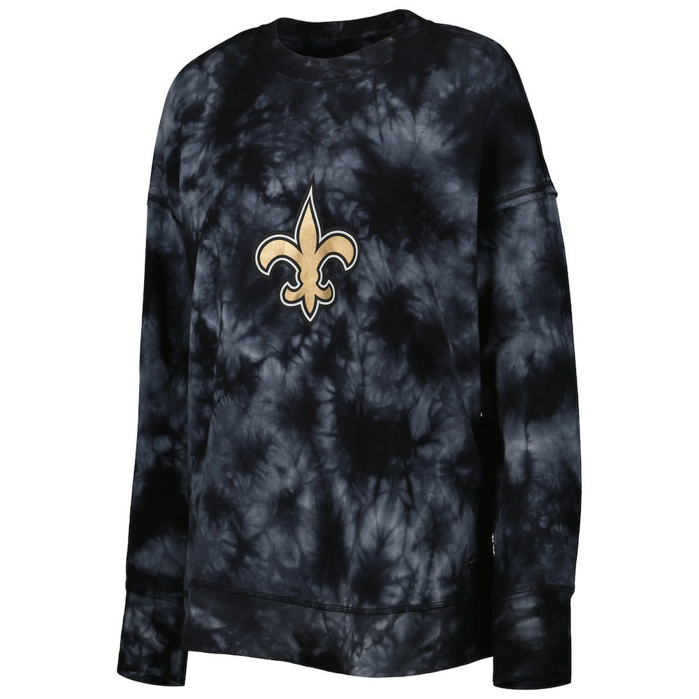 New Orleans Saints MSX by Michael Strahan Women's Bailey Tie-Dye Tri-Blend Pullover Sweatshirt Black | NFL