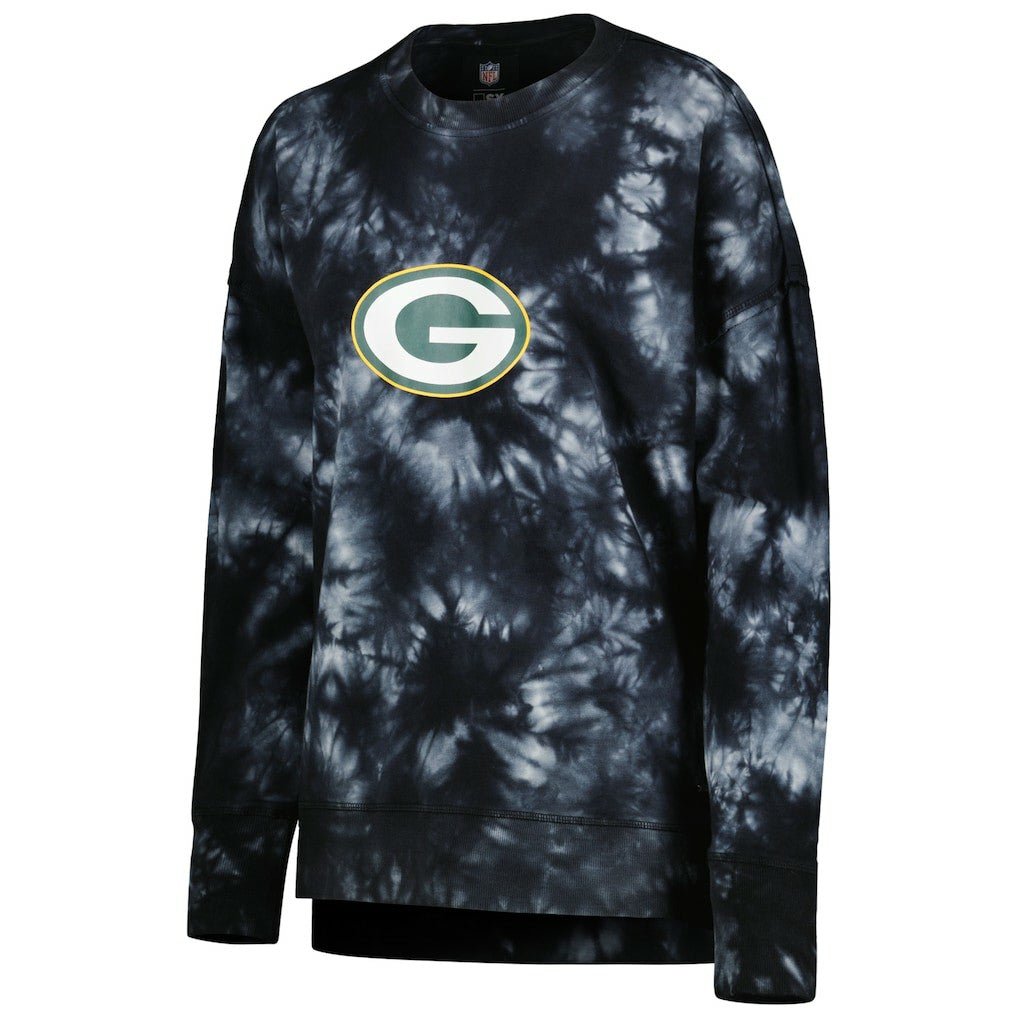 Green Bay Packers MSX by Michael Strahan Women's Bailey Tie-Dye Tri-Blend Pullover Sweatshirt Black | NFL