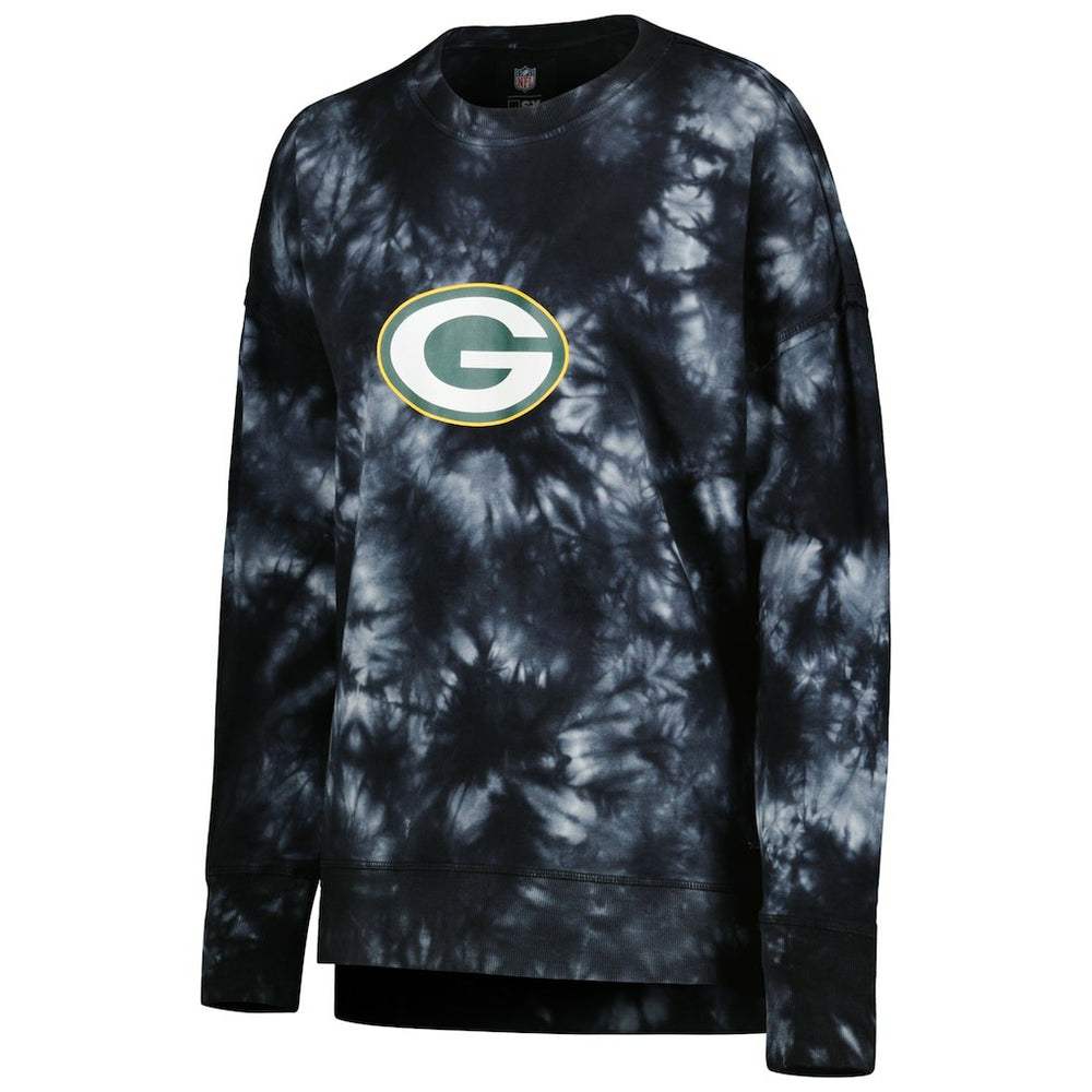 Green Bay Packers MSX by Michael Strahan Women's Bailey Tie-Dye Tri-Blend Pullover Sweatshirt Black | NFL