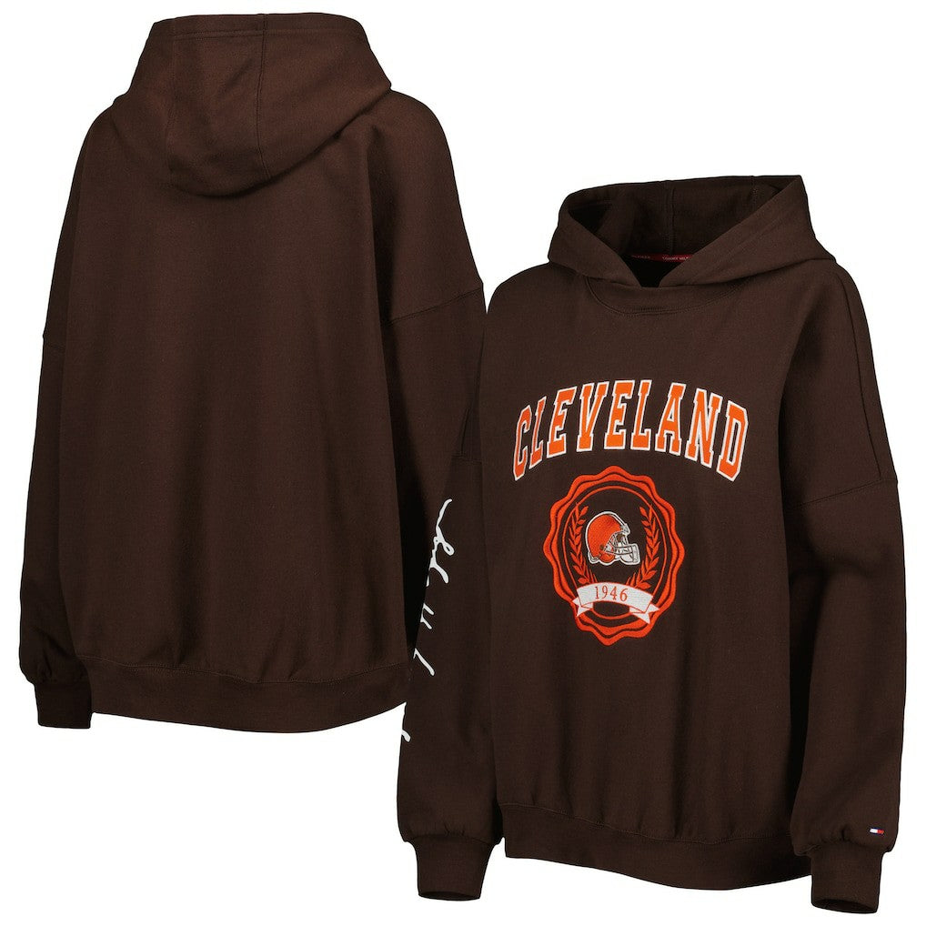 Cleveland Browns Tommy Hilfiger Women's Becca Drop Shoulder Pullover Hoodie Brown | NFL