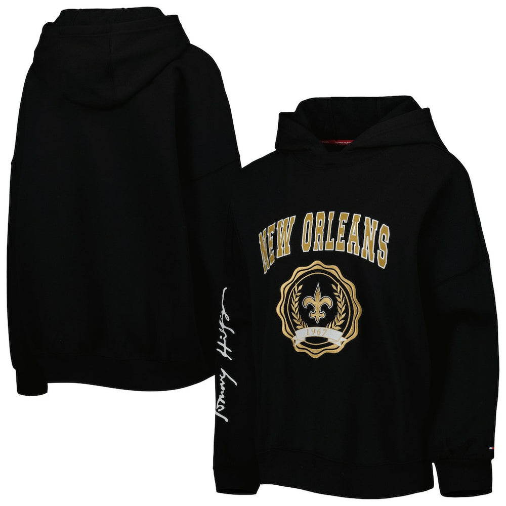 New Orleans Saints Tommy Hilfiger Women's Becca Drop Shoulder Pullover Hoodie Black | NFL