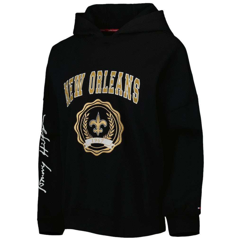 New Orleans Saints Tommy Hilfiger Women's Becca Drop Shoulder Pullover Hoodie Black | NFL
