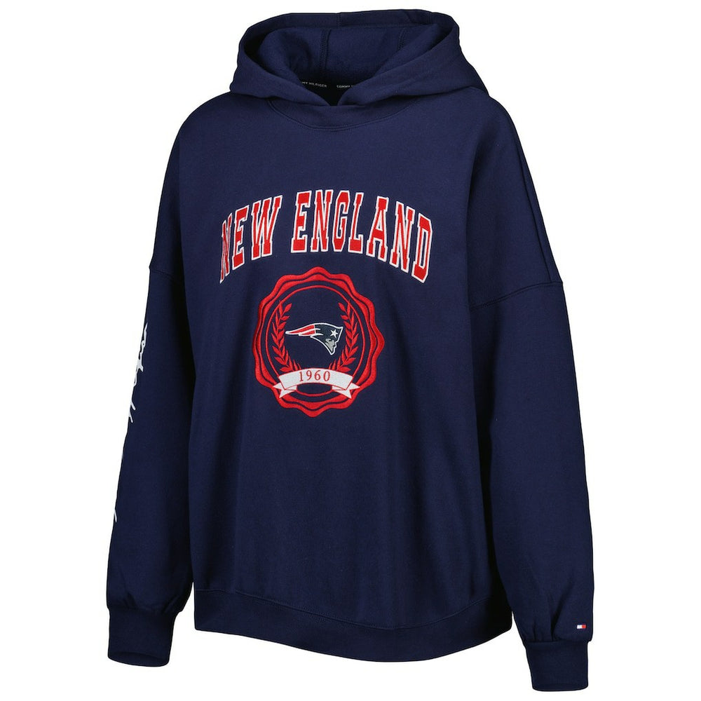 New England Patriots Tommy Hilfiger Women's Becca Drop Shoulder Pullover Hoodie Navy | NFL
