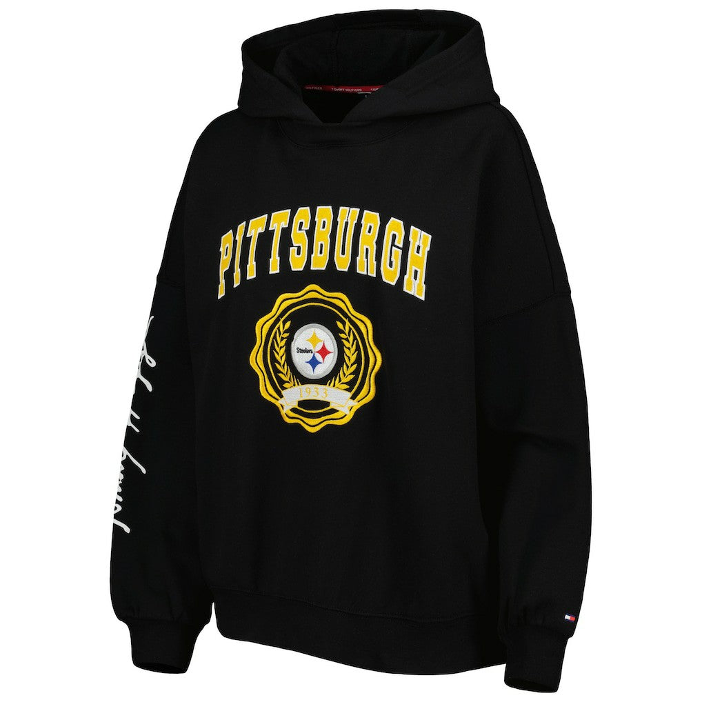 Pittsburgh Steelers Tommy Hilfiger Women's Becca Drop Shoulder Pullover Hoodie Black | NFL