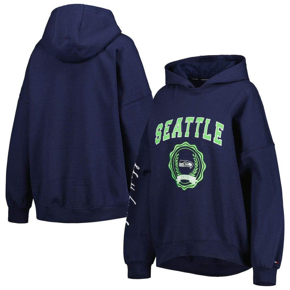 Seattle Seahawks Tommy Hilfiger Women's Becca Drop Shoulder Pullover Hoodie College Navy | NFL